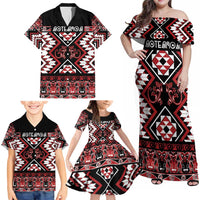 Personalised Aotearoa Waitangi Family Matching Off Shoulder Maxi Dress and Hawaiian Shirt Taniko Motifs - Mania Gecko LT7 - Polynesian Pride