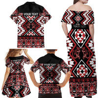 Personalised Aotearoa Waitangi Family Matching Off Shoulder Maxi Dress and Hawaiian Shirt Taniko Motifs - Mania Gecko LT7 - Polynesian Pride