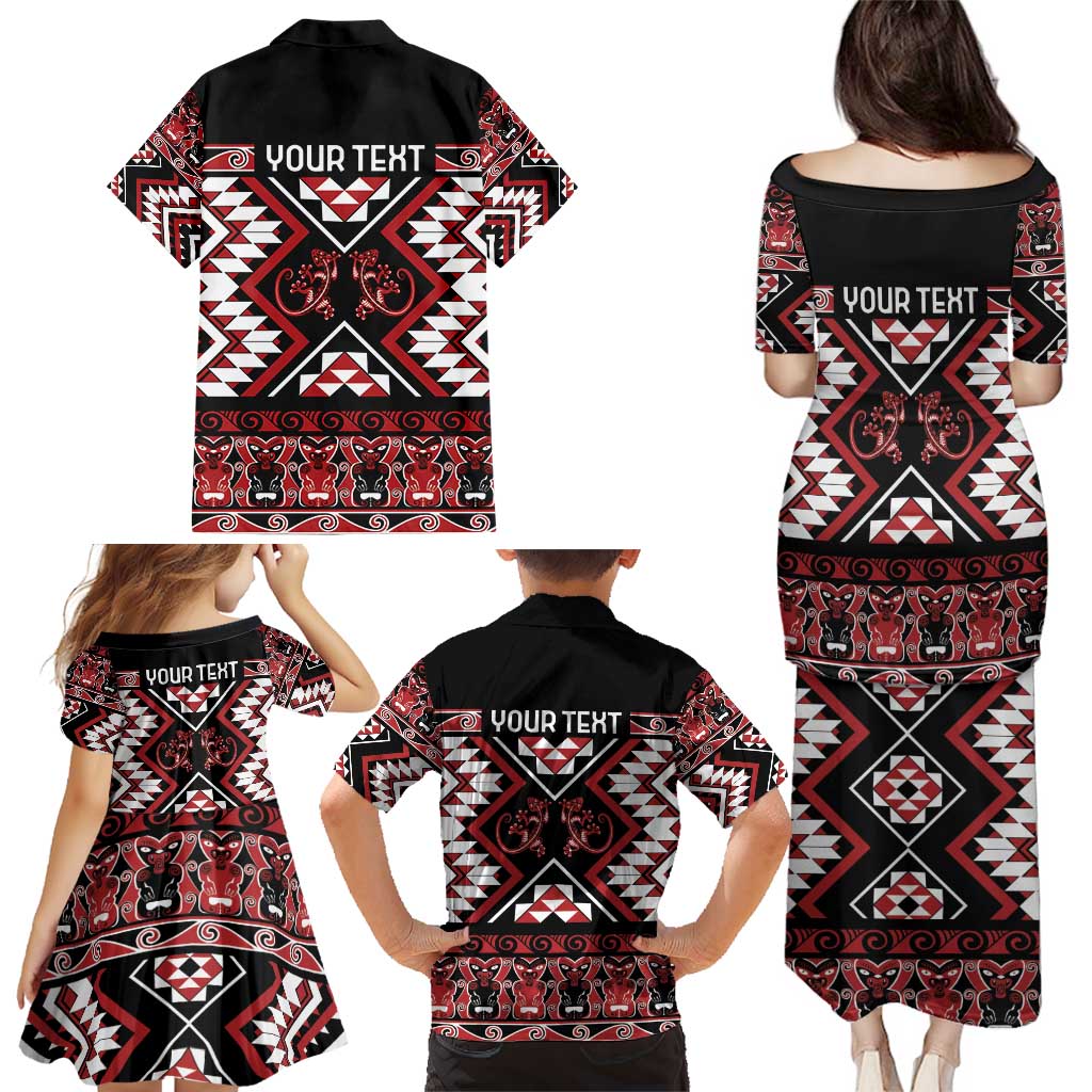 Personalised Aotearoa Waitangi Family Matching Puletasi and Hawaiian Shirt Taniko Motifs - Mania Gecko LT7 - Polynesian Pride