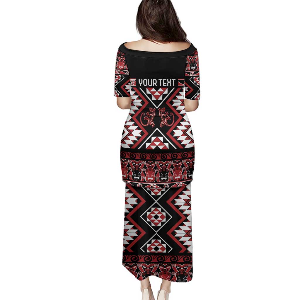 Personalised Aotearoa Waitangi Family Matching Puletasi and Hawaiian Shirt Taniko Motifs - Mania Gecko LT7 - Polynesian Pride
