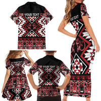 Personalised Aotearoa Waitangi Family Matching Short Sleeve Bodycon Dress and Hawaiian Shirt Taniko Motifs - Mania Gecko LT7 - Polynesian Pride