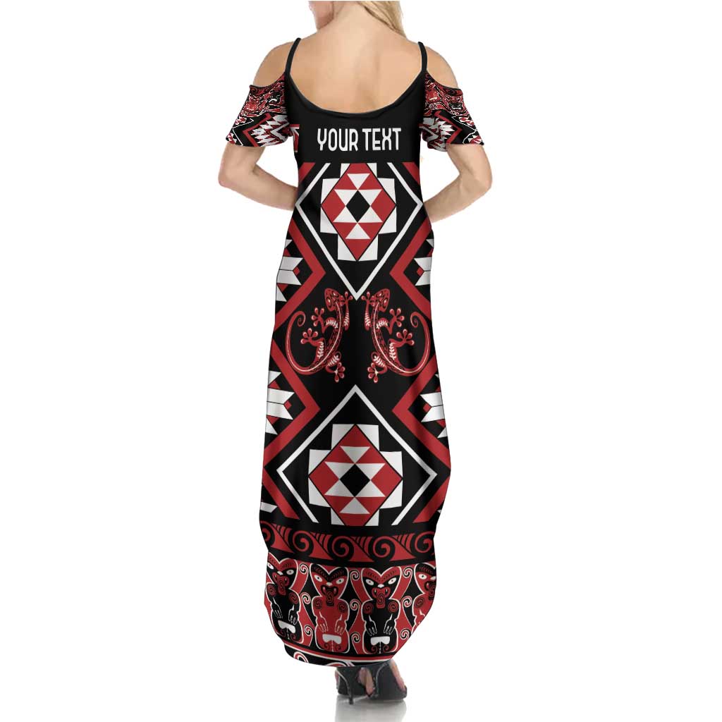 Personalised Aotearoa Waitangi Family Matching Summer Maxi Dress and Hawaiian Shirt Taniko Motifs - Mania Gecko LT7 - Polynesian Pride