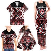 Personalised Aotearoa Waitangi Family Matching Tank Maxi Dress and Hawaiian Shirt Taniko Motifs - Mania Gecko LT7 - Polynesian Pride