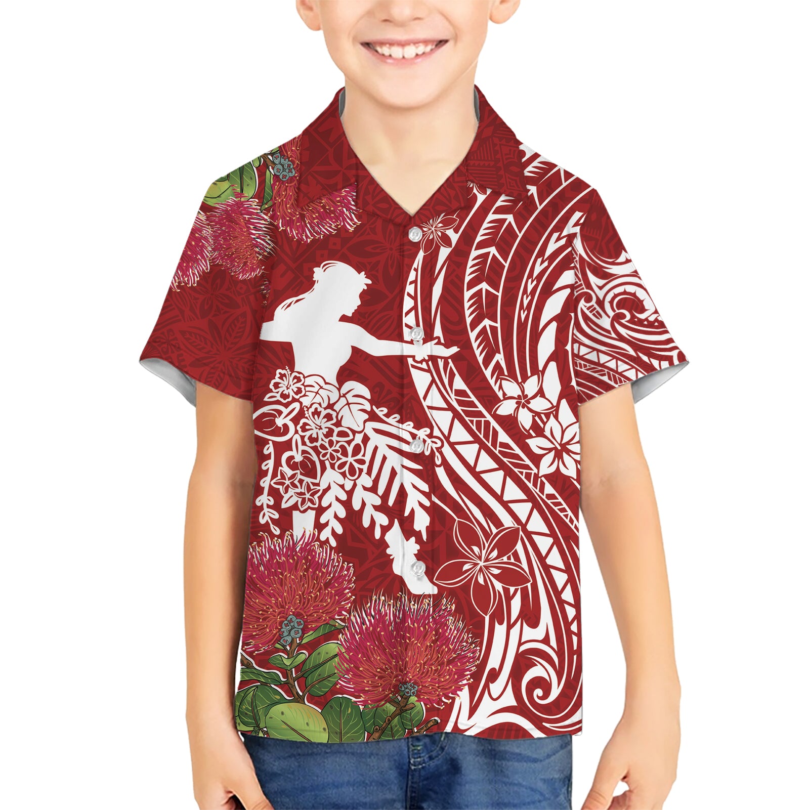 Personalised Hawaii Wahine Kid Hawaiian Shirt Women's Day Ohia Lehua LT7 Kid Red - Polynesian Pride