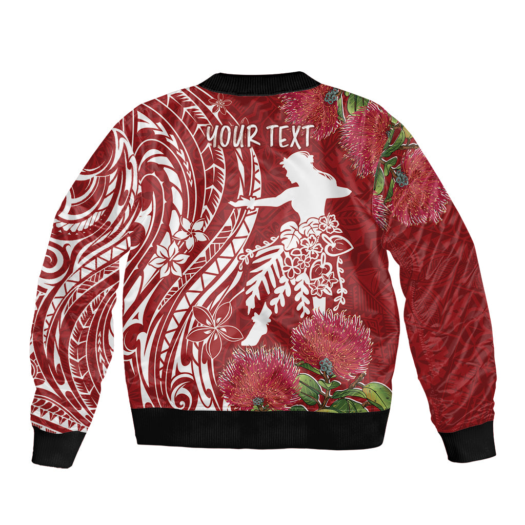 Personalised Hawaii Wahine Sleeve Zip Bomber Jacket Women's Day Ohia Lehua LT7 - Polynesian Pride