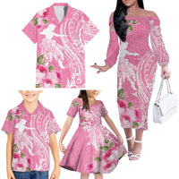 Personalised Hawaii Wahine Family Matching Off Shoulder Long Sleeve Dress and Hawaiian Shirt Women's Day Maui Lokelani Roses LT7 - Polynesian Pride
