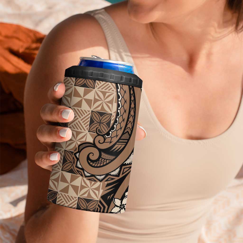 Personalized Tonga Ngatu 4 in 1 Can Cooler Tumbler Vintage Brown Manulua Motifs