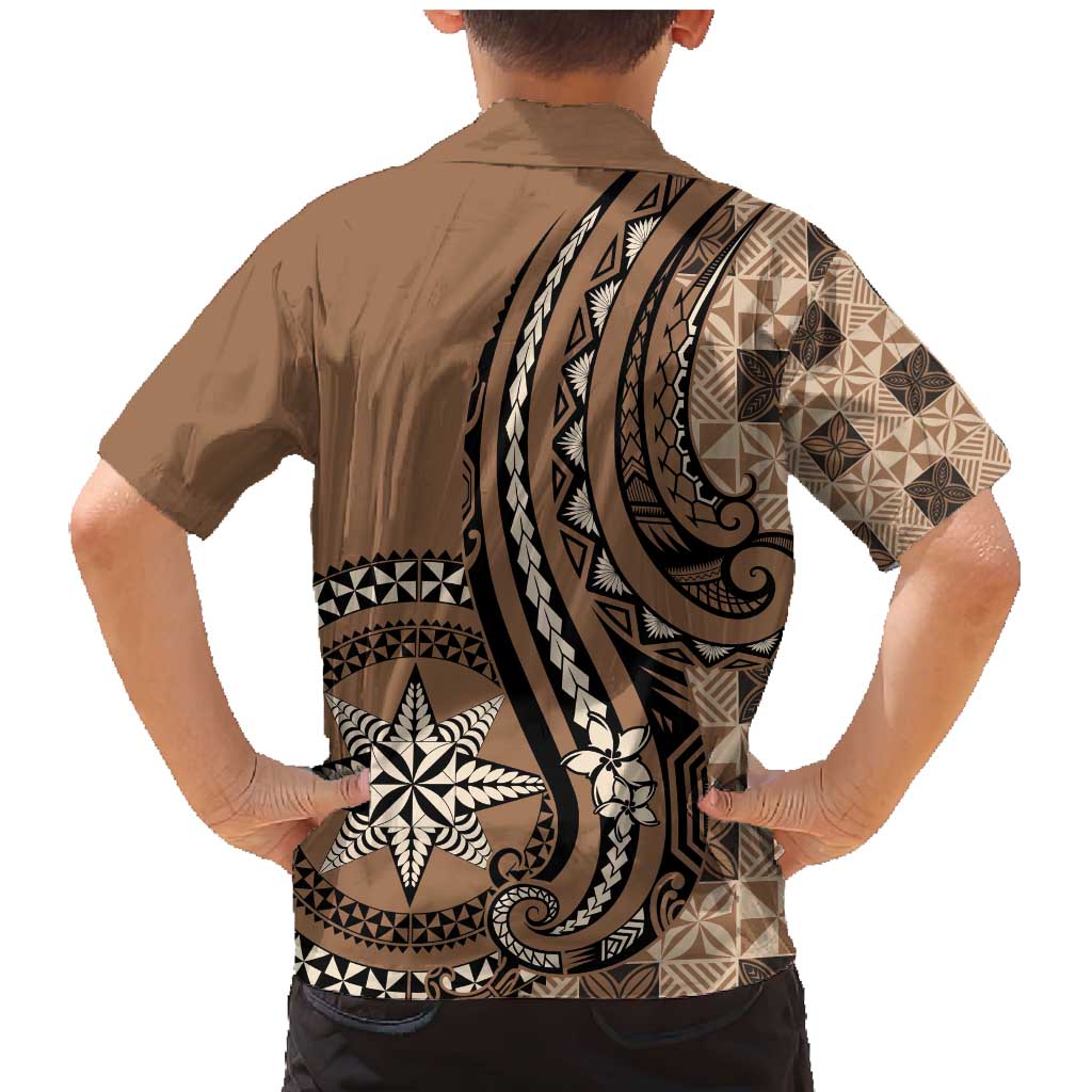 Personalized Tonga Ngatu Family Matching Mermaid Dress and Hawaiian Shirt Vintage Brown Manulua Motifs LT7 - Polynesian Pride