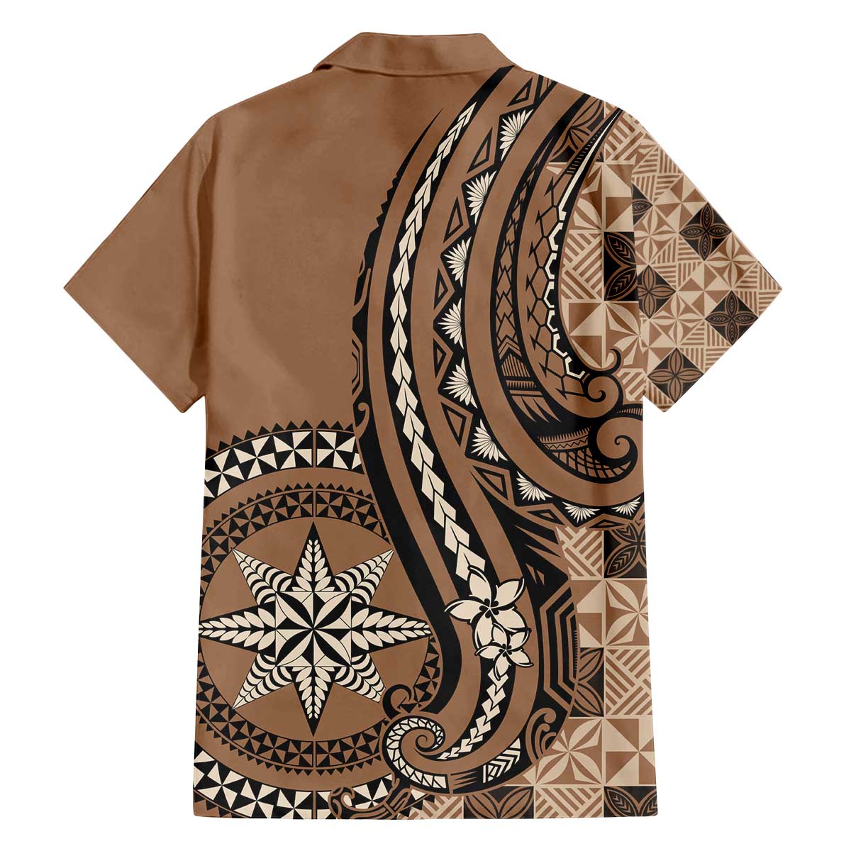 Personalized Tonga Ngatu Family Matching Off The Shoulder Long Sleeve Dress and Hawaiian Shirt Vintage Brown Manulua Motifs LT7 - Polynesian Pride