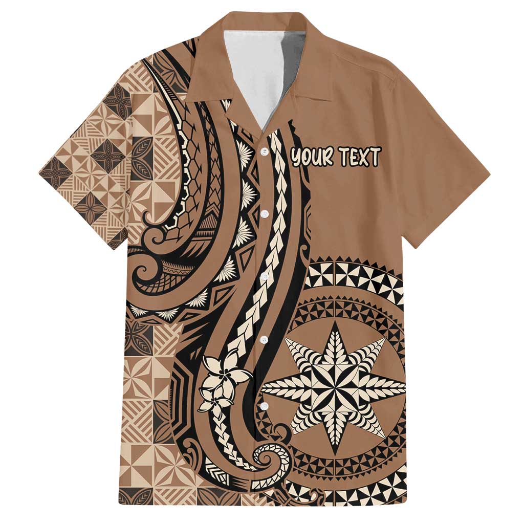 Personalized Tonga Ngatu Family Matching Off Shoulder Maxi Dress and Hawaiian Shirt Vintage Brown Manulua Motifs LT7 Dad's Shirt - Short Sleeve Brown - Polynesian Pride