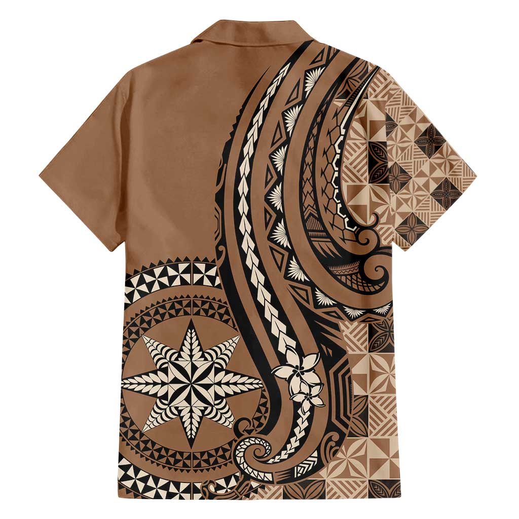 Personalized Tonga Ngatu Family Matching Off Shoulder Maxi Dress and Hawaiian Shirt Vintage Brown Manulua Motifs LT7 - Polynesian Pride