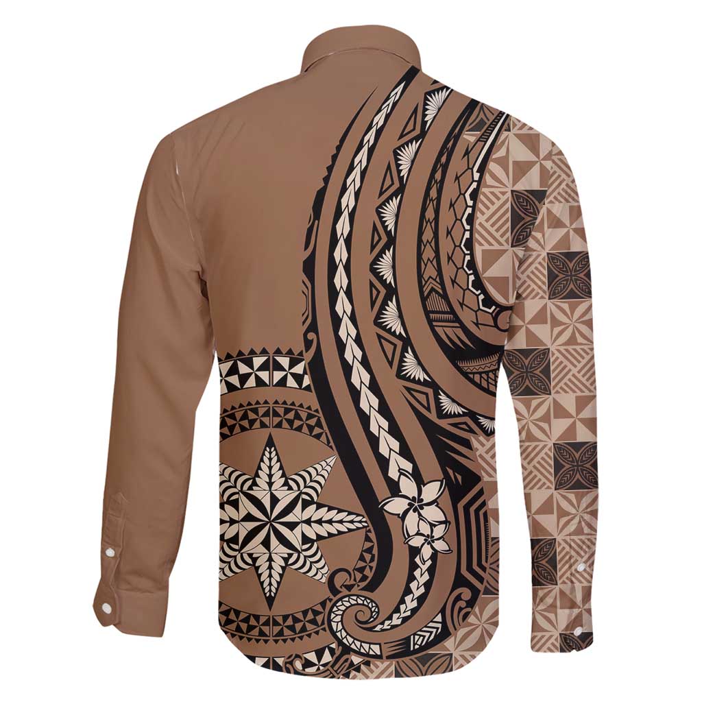 Personalized Tonga Ngatu Family Matching Off Shoulder Maxi Dress and Hawaiian Shirt Vintage Brown Manulua Motifs LT7 - Polynesian Pride