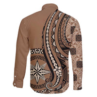 Personalized Tonga Ngatu Family Matching Off Shoulder Short Dress and Hawaiian Shirt Vintage Brown Manulua Motifs LT7 - Polynesian Pride