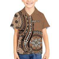 Personalized Tonga Ngatu Family Matching Off Shoulder Short Dress and Hawaiian Shirt Vintage Brown Manulua Motifs LT7 Son's Shirt Brown - Polynesian Pride