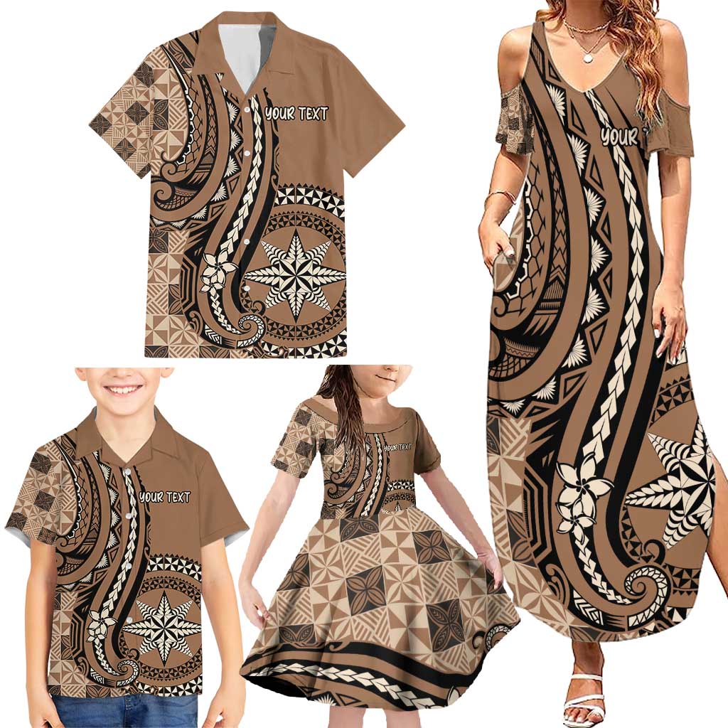 Personalized Tonga Ngatu Family Matching Summer Maxi Dress and Hawaiian Shirt Vintage Brown Manulua Motifs LT7 - Polynesian Pride