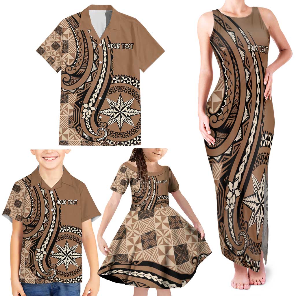 Personalized Tonga Ngatu Family Matching Tank Maxi Dress and Hawaiian Shirt Vintage Brown Manulua Motifs LT7 - Polynesian Pride