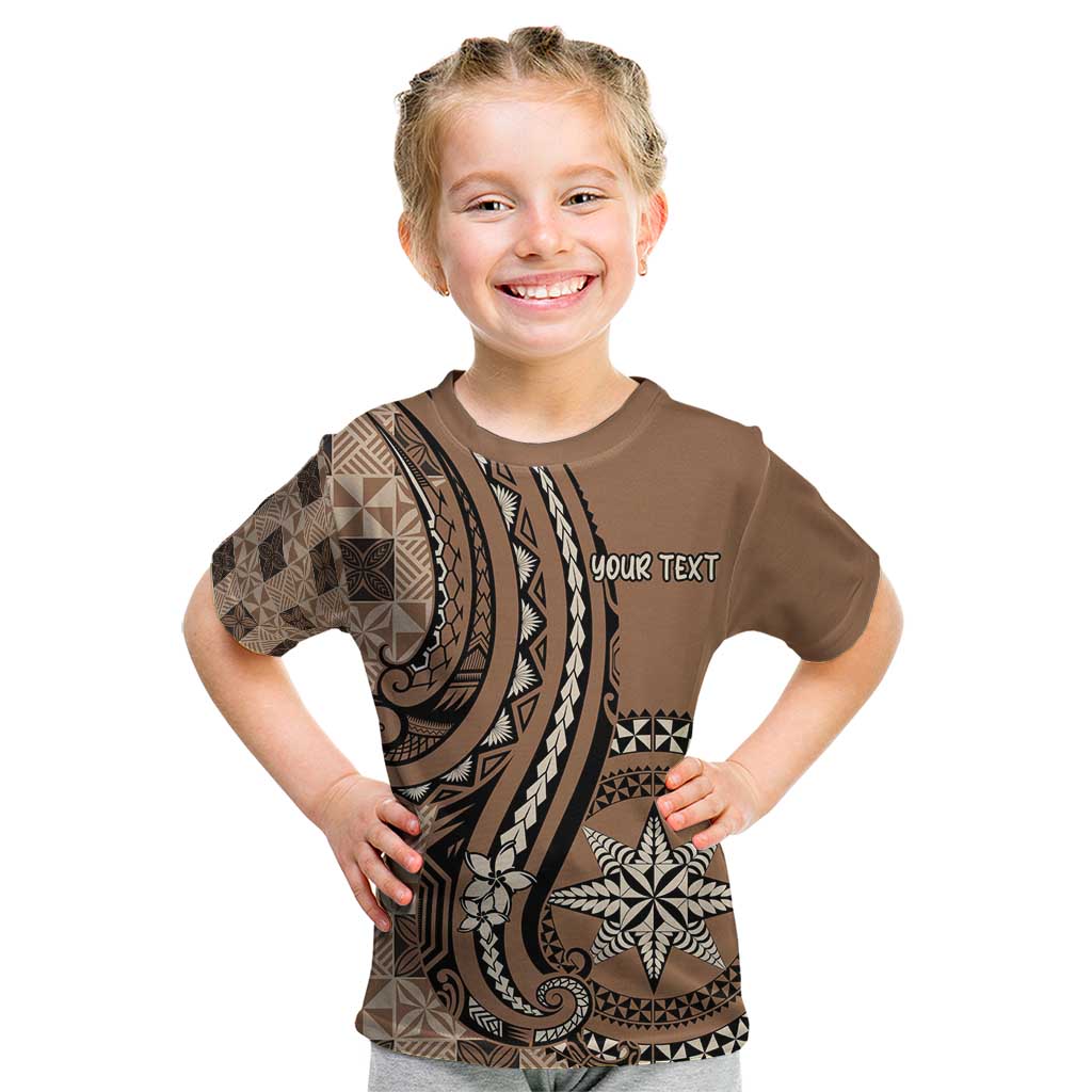 Personalized Tonga Ngatu Kid T Shirt Vintage Brown Manulua Motifs