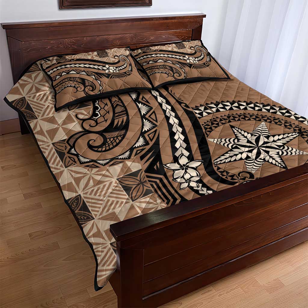 Tonga Ngatu Quilt Bed Set Vintage Brown Manulua Motifs