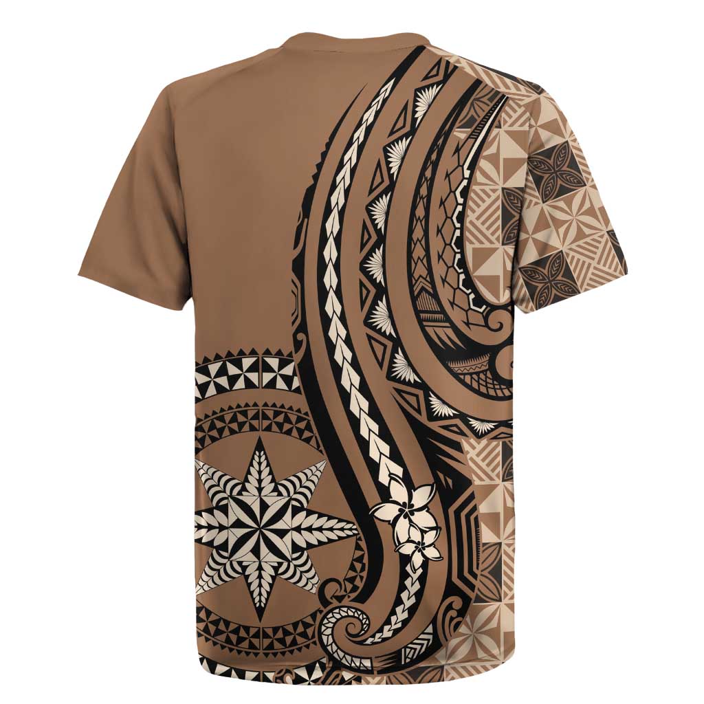 Personalized Tonga Ngatu Rugby Jersey Vintage Brown Manulua Motifs