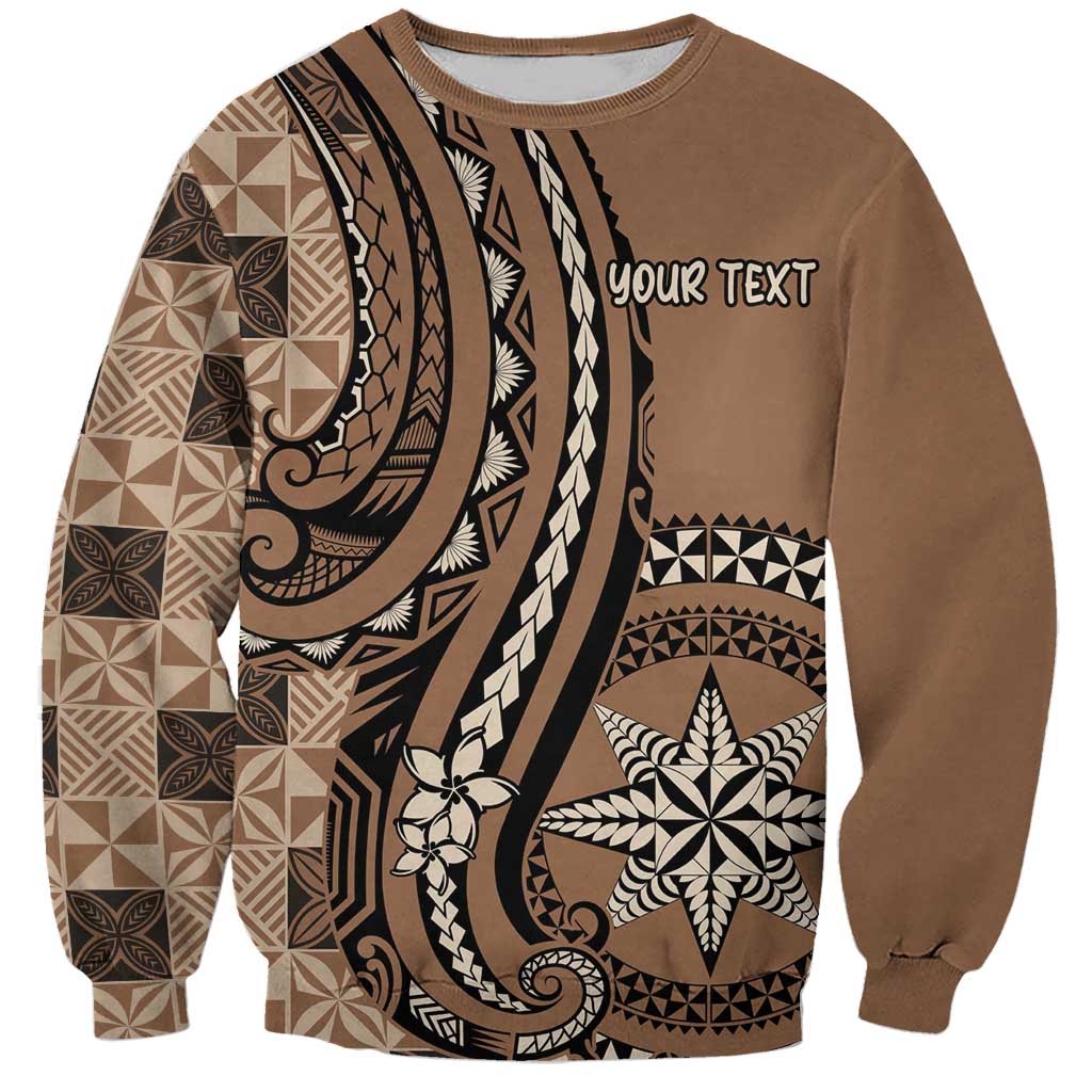 Personalized Tonga Ngatu Sweatshirt Vintage Brown Manulua Motifs