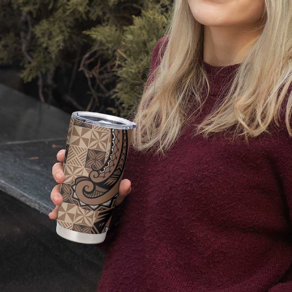 Personalized Tonga Ngatu Tumbler Cup Vintage Brown Manulua Motifs
