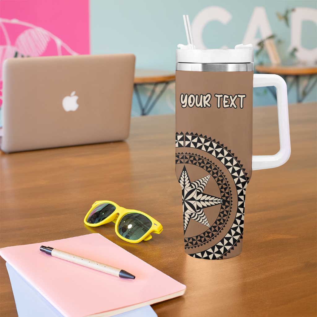 Personalized Tonga Ngatu Tumbler With Handle Vintage Brown Manulua Motifs