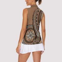 Personalized Tonga Ngatu Women Sleeveless Polo Shirt Vintage Brown Manulua Motifs
