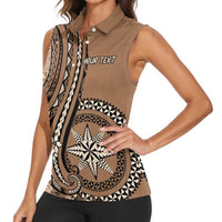 Personalized Tonga Ngatu Women Sleeveless Polo Shirt Vintage Brown Manulua Motifs