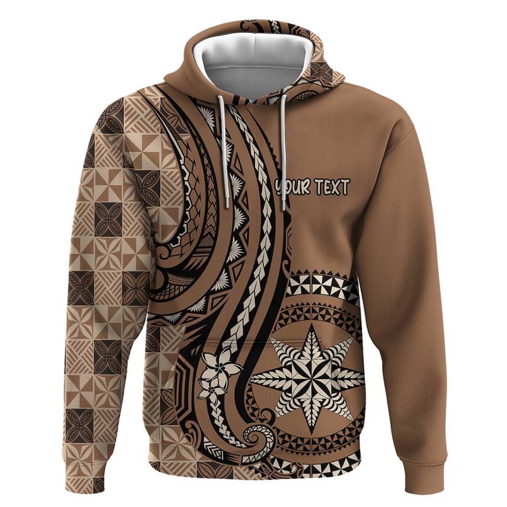 Personalized Tonga Ngatu Zip Hoodie Vintage Brown Manulua Motifs