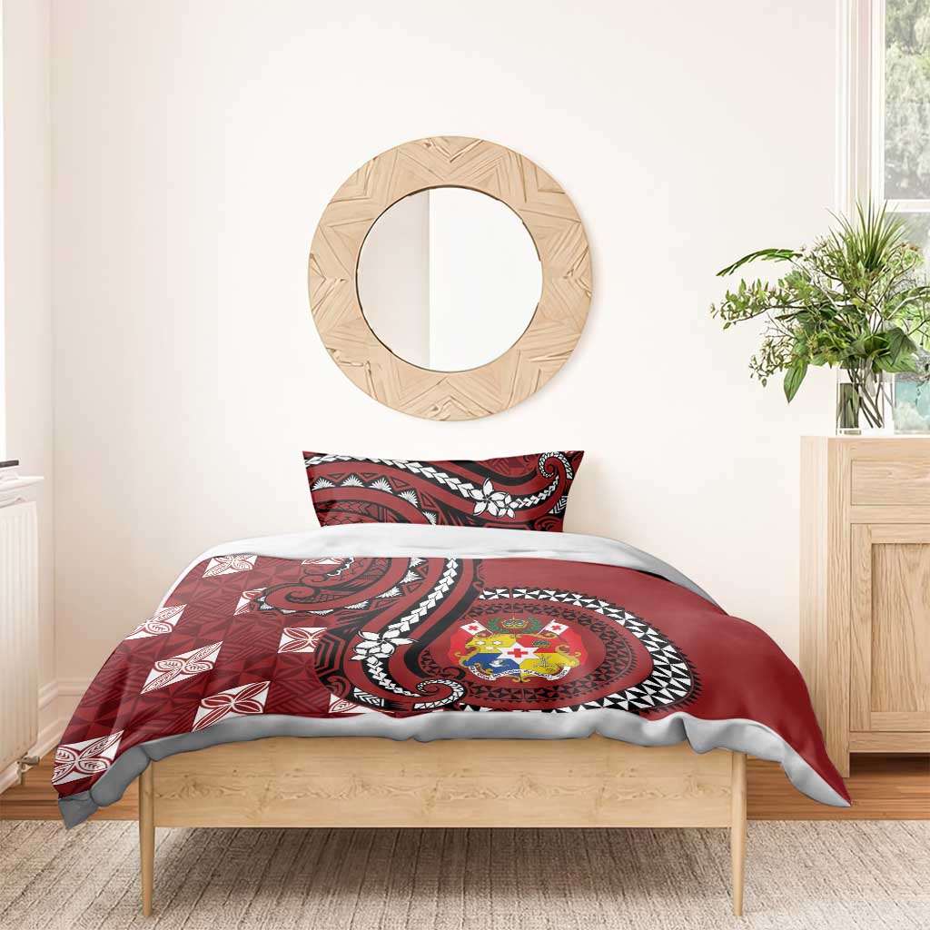 Tonga Ngatu Bedding Set Iconic Red Manulua Motifs