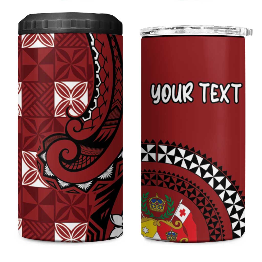 Personalized Tonga Ngatu 4 in 1 Can Cooler Tumbler Iconic Red Manulua Motifs