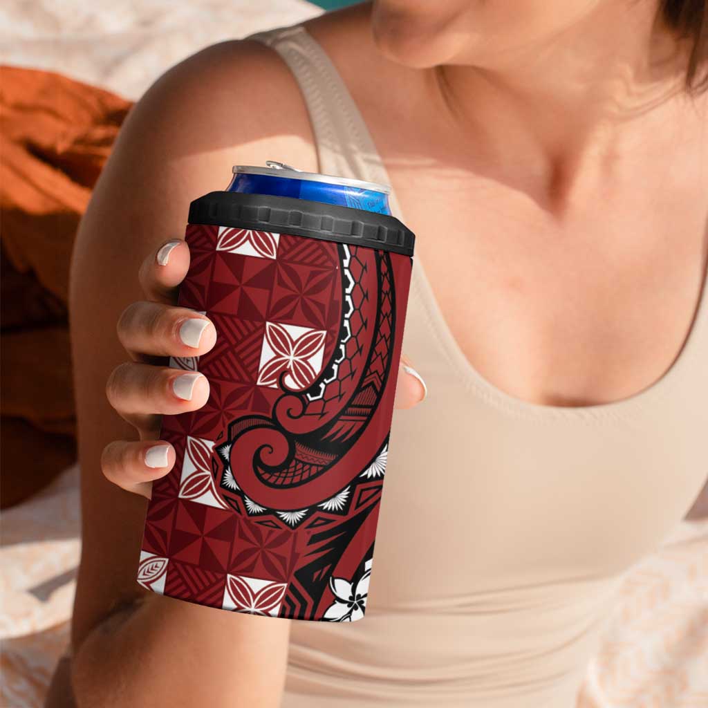 Personalized Tonga Ngatu 4 in 1 Can Cooler Tumbler Iconic Red Manulua Motifs