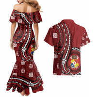 Personalized Tonga Ngatu Couples Matching Mermaid Dress and Hawaiian Shirt Iconic Red Manulua Motifs