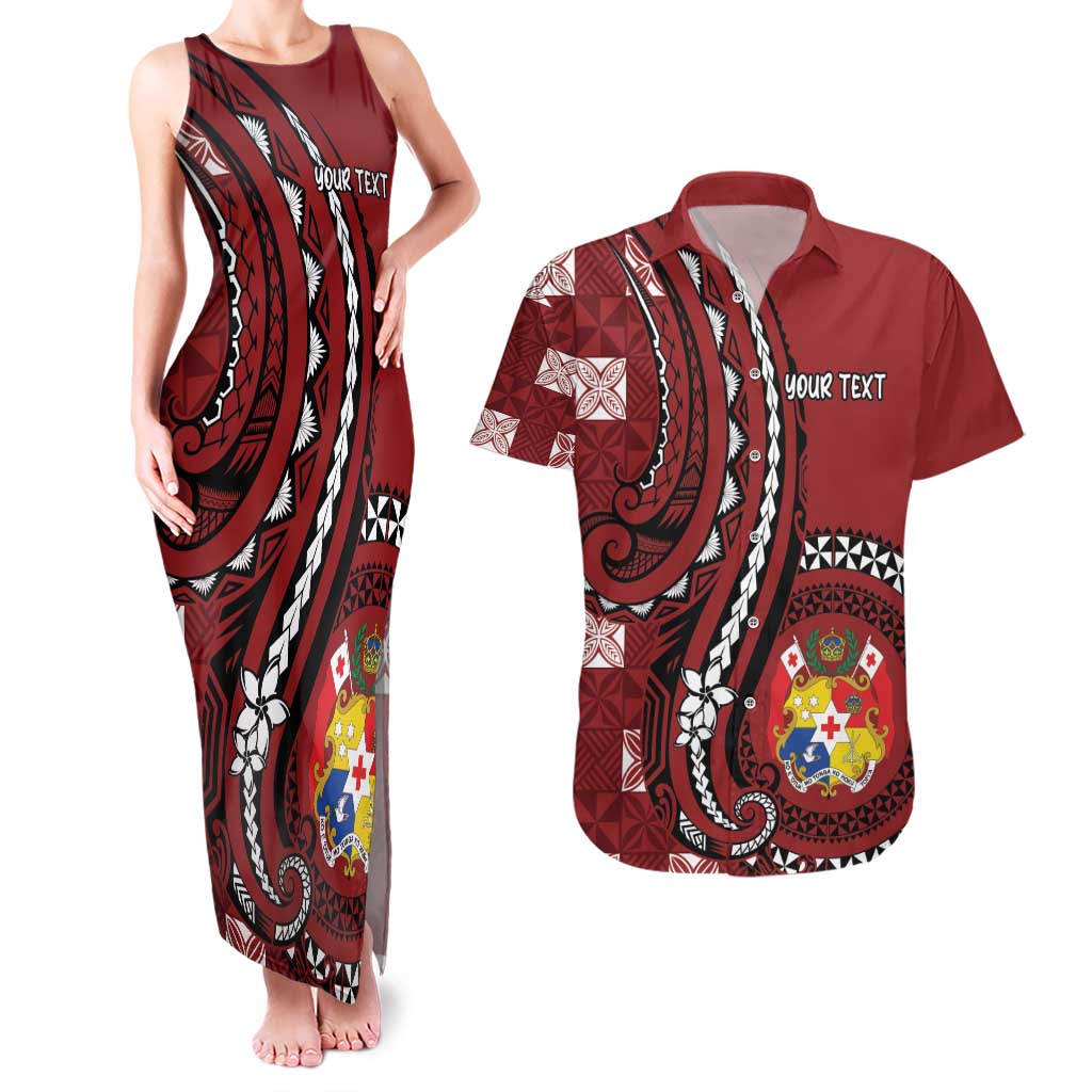 Personalized Tonga Ngatu Couples Matching Tank Maxi Dress and Hawaiian Shirt Iconic Red Manulua Motifs