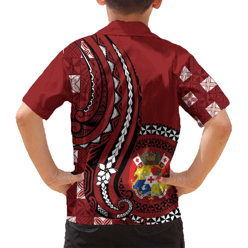 Personalized Tonga Ngatu Family Matching Long Sleeve Bodycon Dress and Hawaiian Shirt Iconic Red Manulua Motifs LT7 - Polynesian Pride