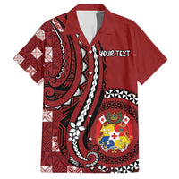 Personalized Tonga Ngatu Family Matching Long Sleeve Bodycon Dress and Hawaiian Shirt Iconic Red Manulua Motifs LT7 Dad's Shirt - Short Sleeve Red - Polynesian Pride