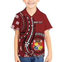 Personalized Tonga Ngatu Family Matching Long Sleeve Bodycon Dress and Hawaiian Shirt Iconic Red Manulua Motifs LT7 Son's Shirt Red - Polynesian Pride