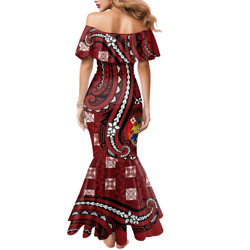 Personalized Tonga Ngatu Family Matching Mermaid Dress and Hawaiian Shirt Iconic Red Manulua Motifs LT7 - Polynesian Pride