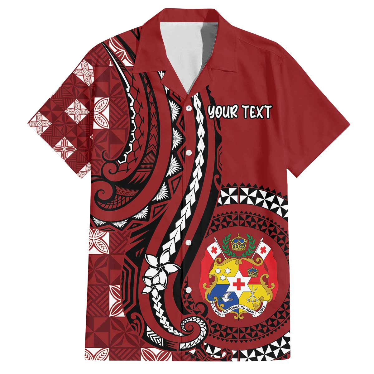 Personalized Tonga Ngatu Family Matching Off The Shoulder Long Sleeve Dress and Hawaiian Shirt Iconic Red Manulua Motifs