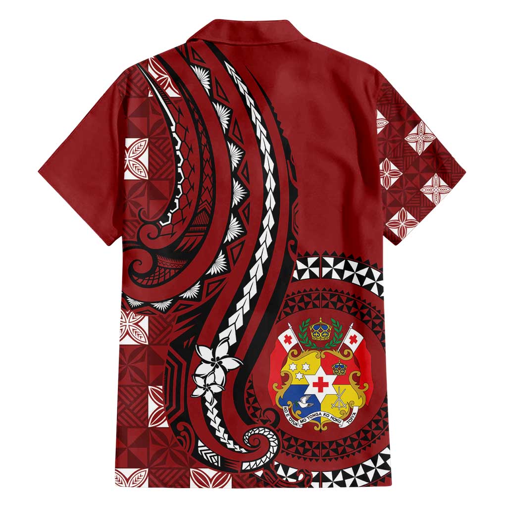 Personalized Tonga Ngatu Family Matching Off Shoulder Maxi Dress and Hawaiian Shirt Iconic Red Manulua Motifs