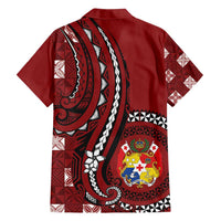 Personalized Tonga Ngatu Family Matching Off Shoulder Maxi Dress and Hawaiian Shirt Iconic Red Manulua Motifs