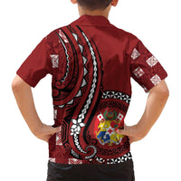 Personalized Tonga Ngatu Family Matching Puletasi and Hawaiian Shirt Iconic Red Manulua Motifs