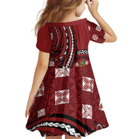 Personalized Tonga Ngatu Family Matching Short Sleeve Bodycon Dress and Hawaiian Shirt Iconic Red Manulua Motifs LT7 - Polynesian Pride