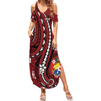Personalized Tonga Ngatu Family Matching Summer Maxi Dress and Hawaiian Shirt Iconic Red Manulua Motifs