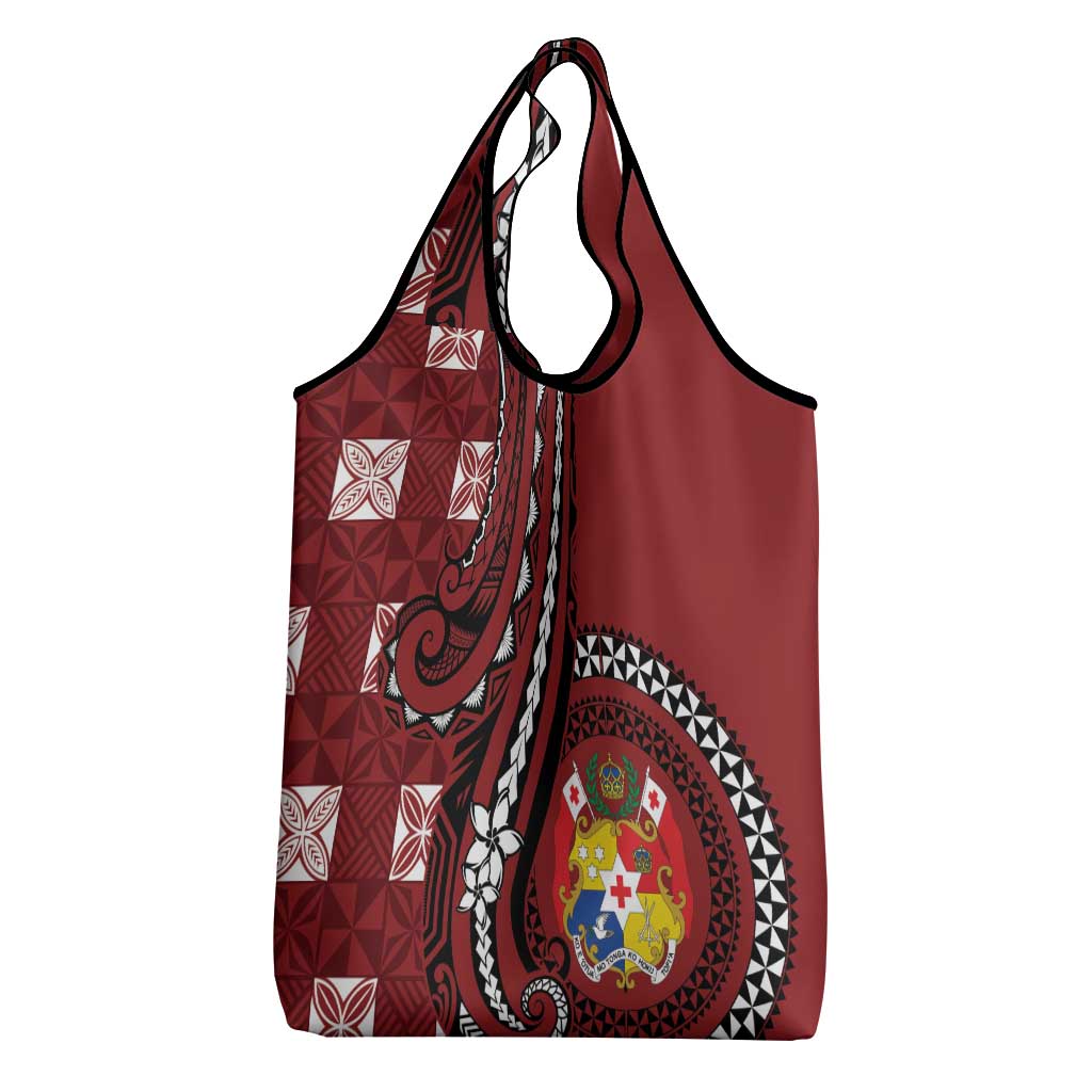 Tonga Ngatu Grocery Bag Iconic Red Manulua Motifs