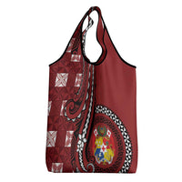 Tonga Ngatu Grocery Bag Iconic Red Manulua Motifs
