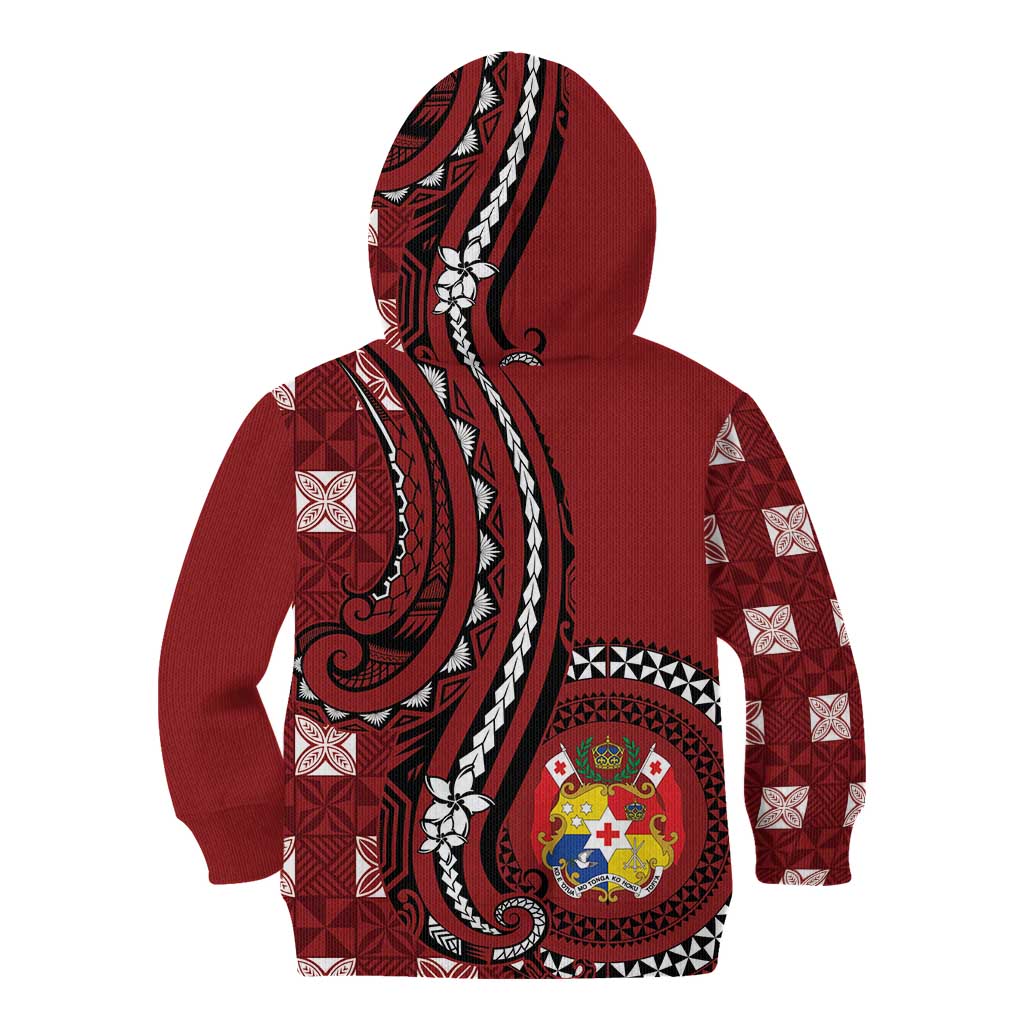Personalized Tonga Ngatu Kid Hoodie Iconic Red Manulua Motifs