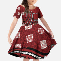 Personalized Tonga Ngatu Kid Short Sleeve Dress Iconic Red Manulua Motifs