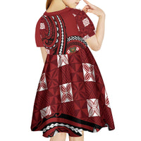 Personalized Tonga Ngatu Kid Short Sleeve Dress Iconic Red Manulua Motifs