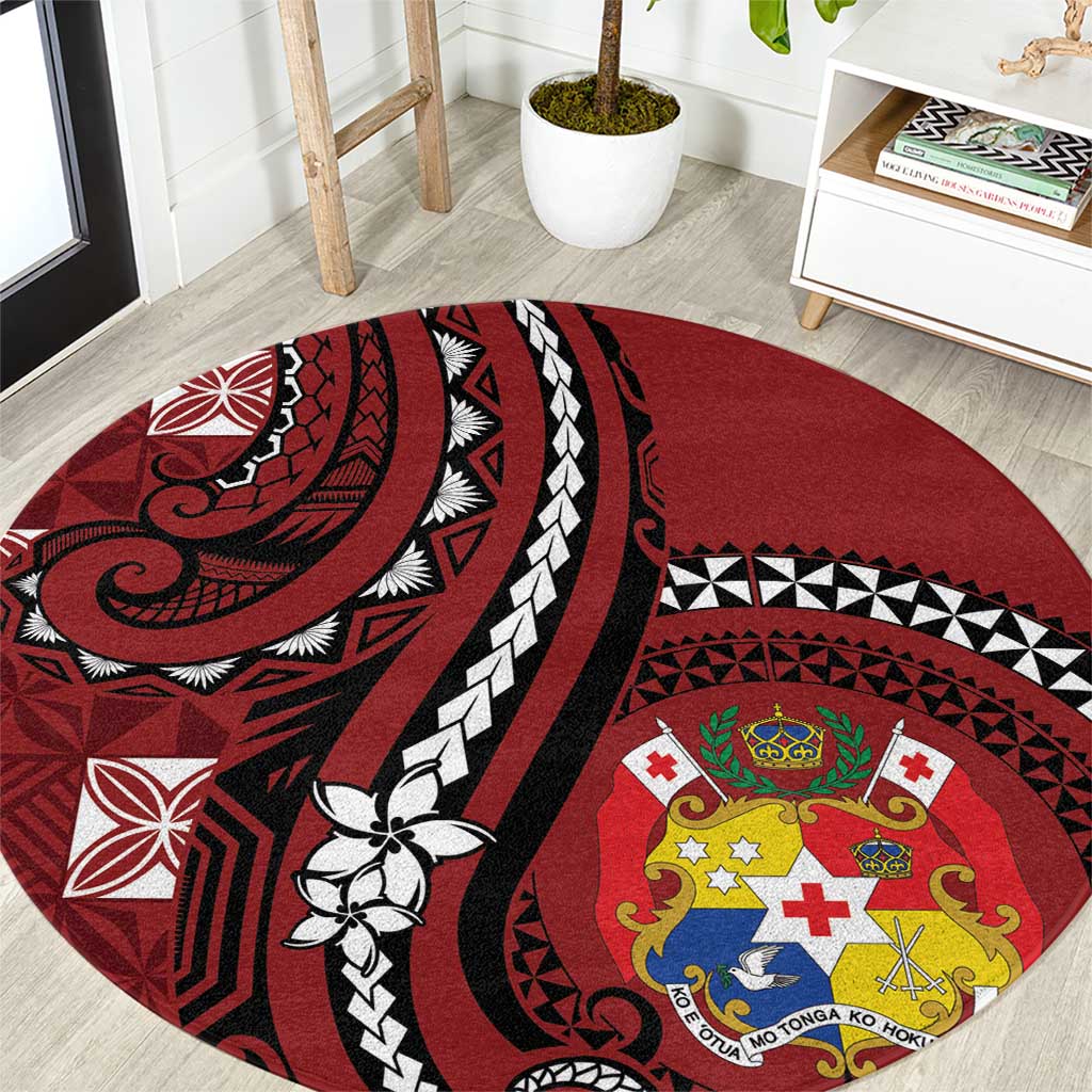 Tonga Ngatu Round Carpet Iconic Red Manulua Motifs